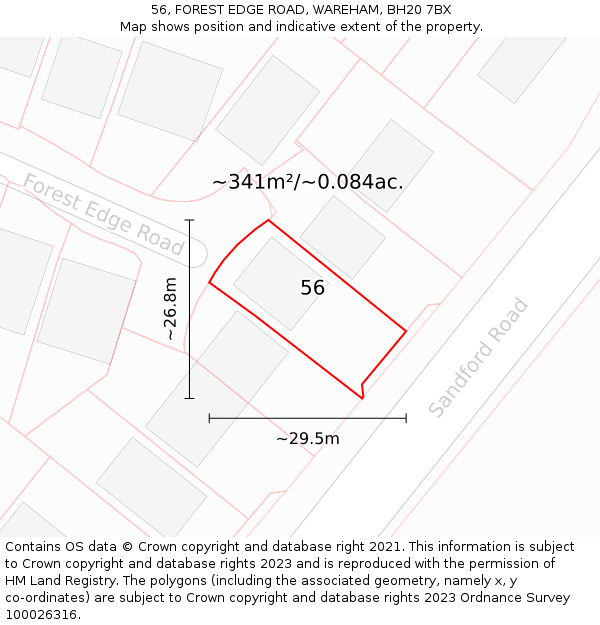 56, FOREST EDGE ROAD, WAREHAM, BH20 7BX: Plot and title map