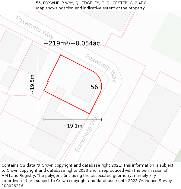 56, FOXWHELP WAY, QUEDGELEY, GLOUCESTER, GL2 4BY: Plot and title map