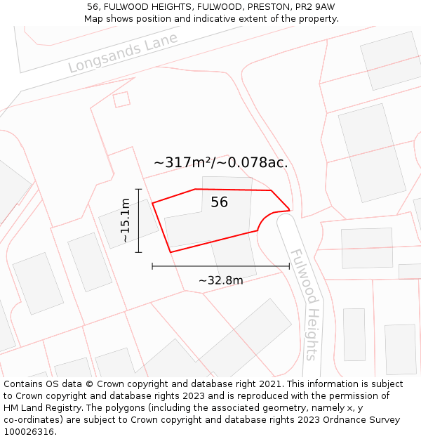 56, FULWOOD HEIGHTS, FULWOOD, PRESTON, PR2 9AW: Plot and title map