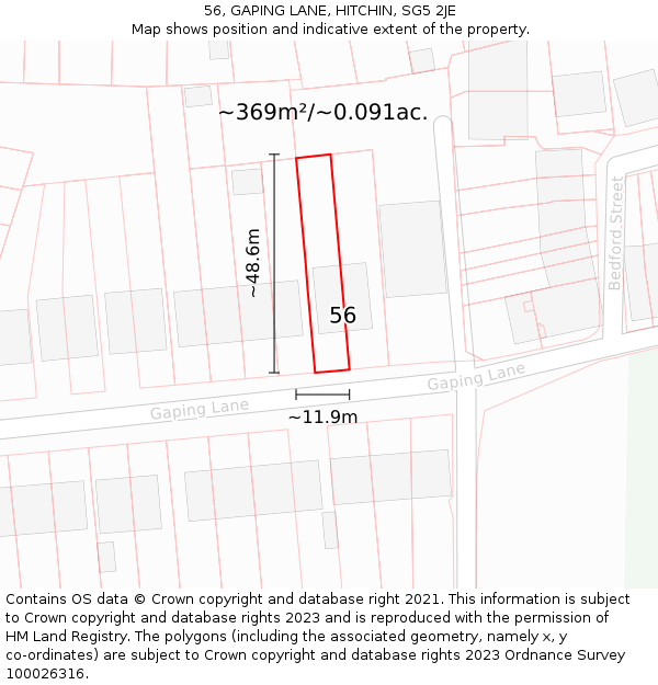 56, GAPING LANE, HITCHIN, SG5 2JE: Plot and title map