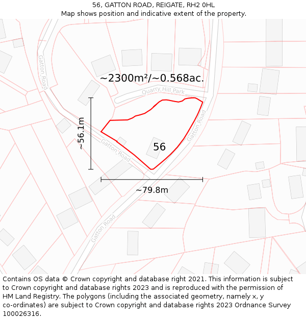 56, GATTON ROAD, REIGATE, RH2 0HL: Plot and title map