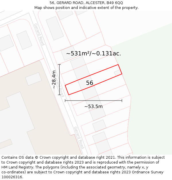 56, GERARD ROAD, ALCESTER, B49 6QQ: Plot and title map