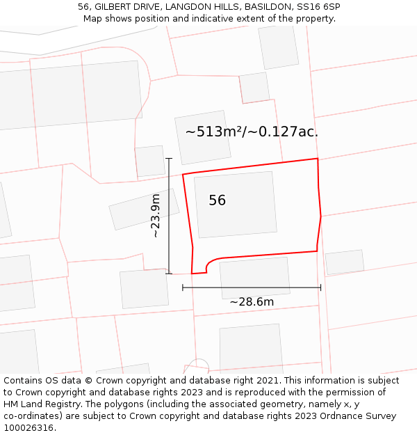 56, GILBERT DRIVE, LANGDON HILLS, BASILDON, SS16 6SP: Plot and title map