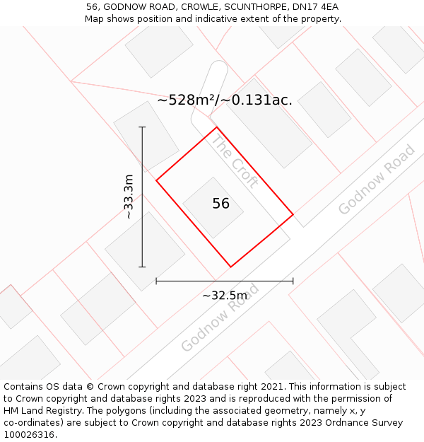 56, GODNOW ROAD, CROWLE, SCUNTHORPE, DN17 4EA: Plot and title map