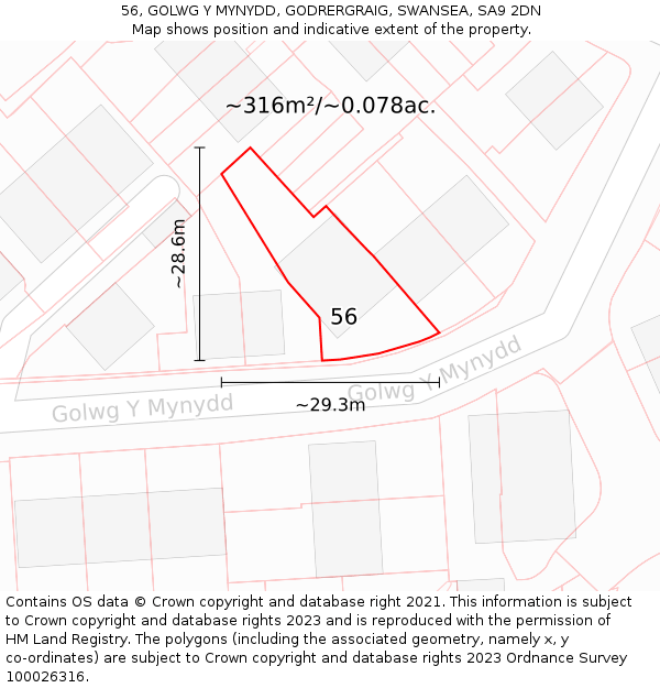 56, GOLWG Y MYNYDD, GODRERGRAIG, SWANSEA, SA9 2DN: Plot and title map