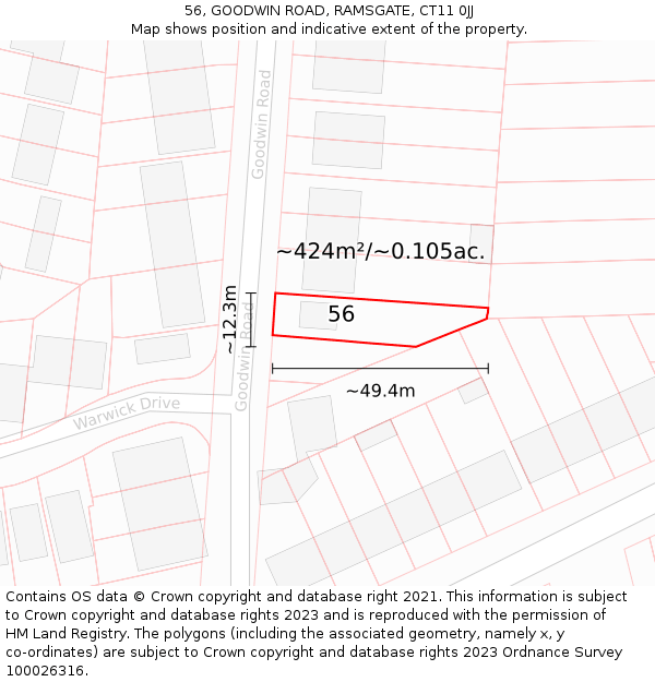 56, GOODWIN ROAD, RAMSGATE, CT11 0JJ: Plot and title map