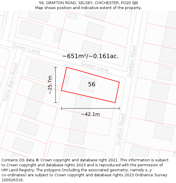 56, GRAFTON ROAD, SELSEY, CHICHESTER, PO20 0JB: Plot and title map