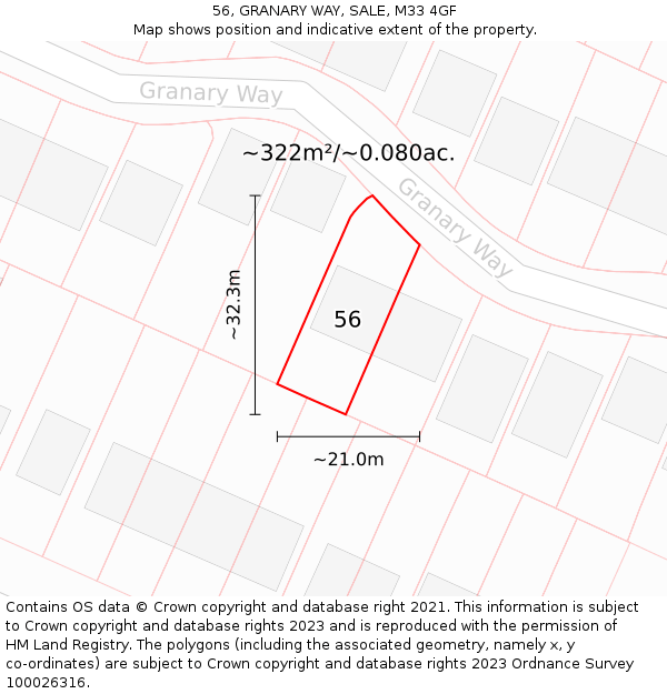56, GRANARY WAY, SALE, M33 4GF: Plot and title map