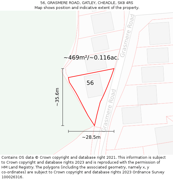 56, GRASMERE ROAD, GATLEY, CHEADLE, SK8 4RS: Plot and title map