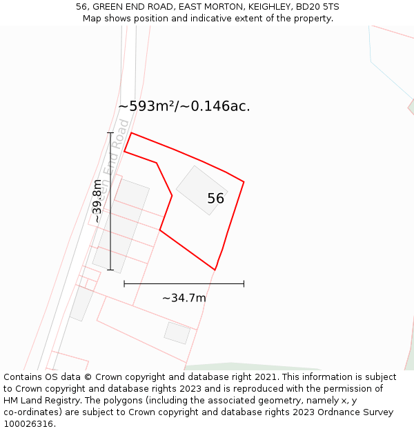 56, GREEN END ROAD, EAST MORTON, KEIGHLEY, BD20 5TS: Plot and title map