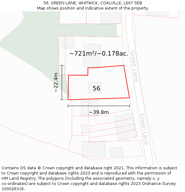 56, GREEN LANE, WHITWICK, COALVILLE, LE67 5EB: Plot and title map