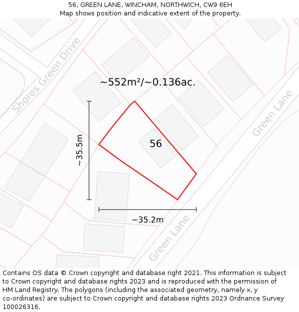 56, GREEN LANE, WINCHAM, NORTHWICH, CW9 6EH: Plot and title map