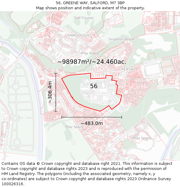 56, GREENE WAY, SALFORD, M7 3BP: Plot and title map