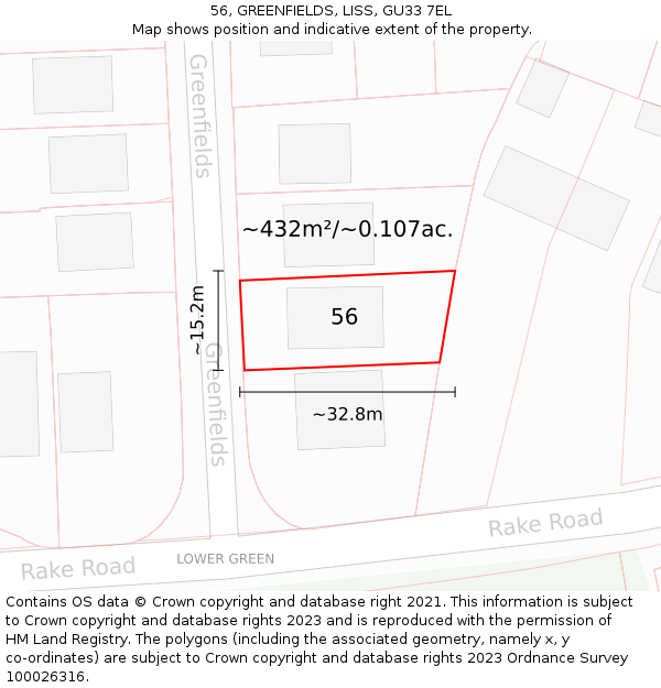 56, GREENFIELDS, LISS, GU33 7EL: Plot and title map