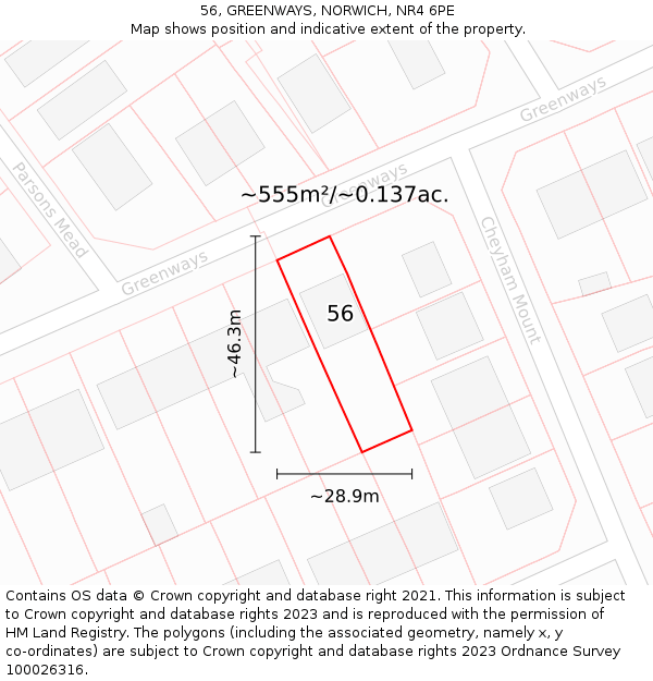 56, GREENWAYS, NORWICH, NR4 6PE: Plot and title map