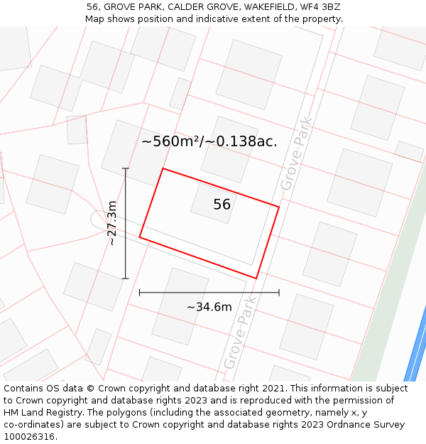 56, GROVE PARK, CALDER GROVE, WAKEFIELD, WF4 3BZ: Plot and title map