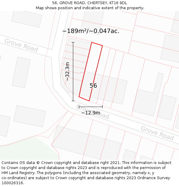 56, GROVE ROAD, CHERTSEY, KT16 9DL: Plot and title map