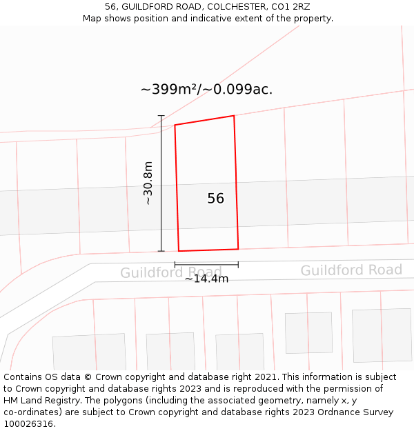 56, GUILDFORD ROAD, COLCHESTER, CO1 2RZ: Plot and title map