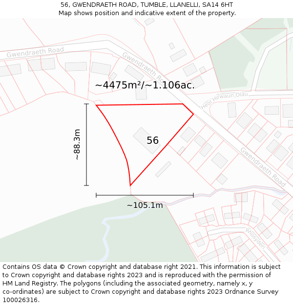 56, GWENDRAETH ROAD, TUMBLE, LLANELLI, SA14 6HT: Plot and title map