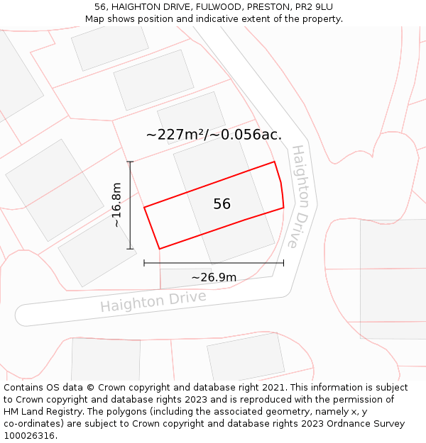 56, HAIGHTON DRIVE, FULWOOD, PRESTON, PR2 9LU: Plot and title map
