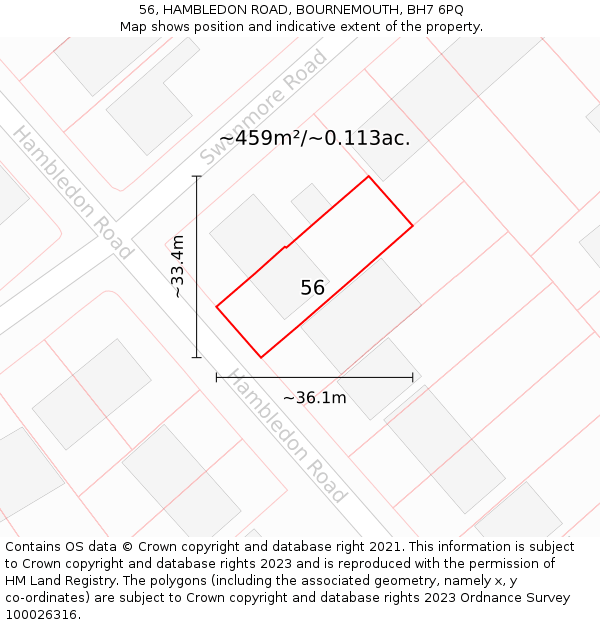 56, HAMBLEDON ROAD, BOURNEMOUTH, BH7 6PQ: Plot and title map