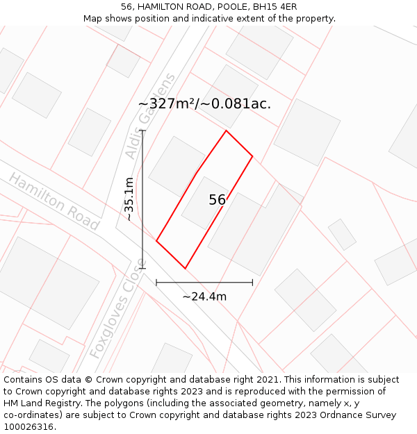 56, HAMILTON ROAD, POOLE, BH15 4ER: Plot and title map