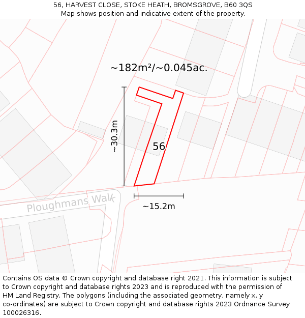 56, HARVEST CLOSE, STOKE HEATH, BROMSGROVE, B60 3QS: Plot and title map