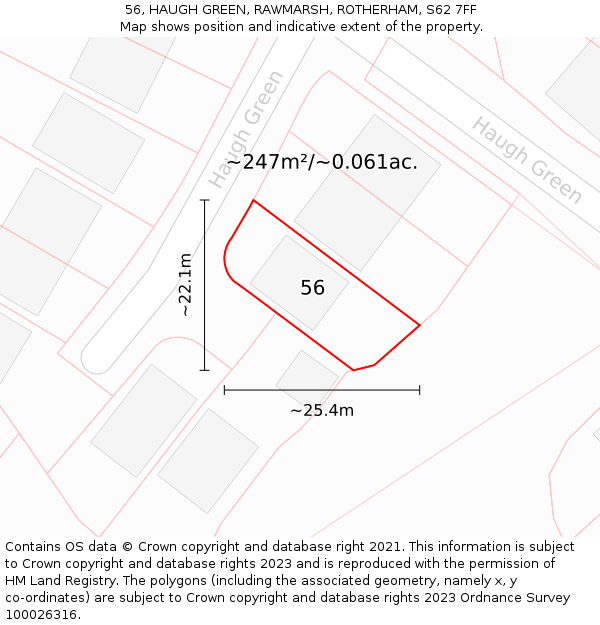 56, HAUGH GREEN, RAWMARSH, ROTHERHAM, S62 7FF: Plot and title map