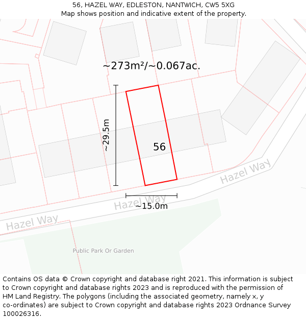 56, HAZEL WAY, EDLESTON, NANTWICH, CW5 5XG: Plot and title map