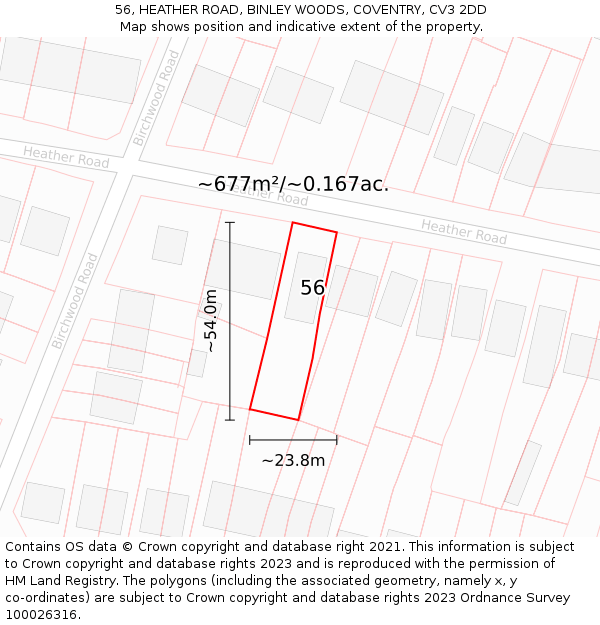 56, HEATHER ROAD, BINLEY WOODS, COVENTRY, CV3 2DD: Plot and title map