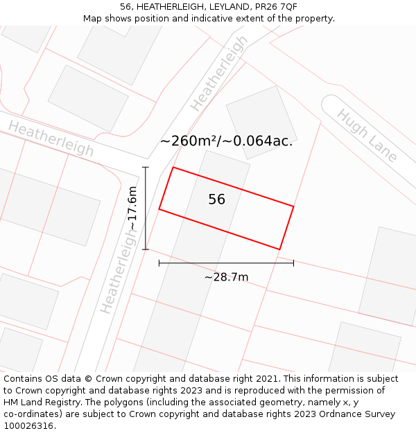 56, HEATHERLEIGH, LEYLAND, PR26 7QF: Plot and title map