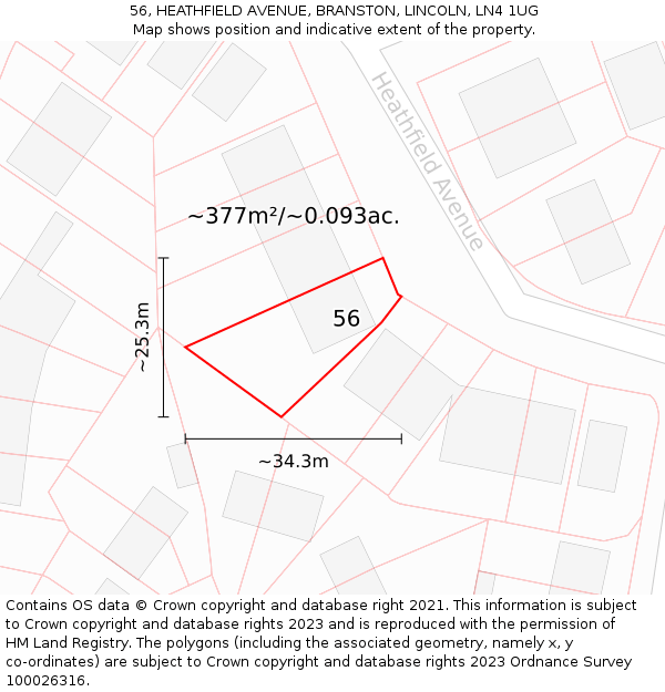 56, HEATHFIELD AVENUE, BRANSTON, LINCOLN, LN4 1UG: Plot and title map