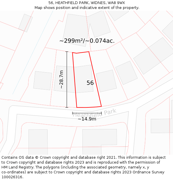 56, HEATHFIELD PARK, WIDNES, WA8 9WX: Plot and title map
