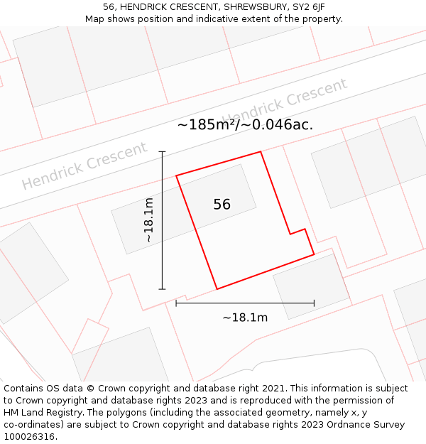 56, HENDRICK CRESCENT, SHREWSBURY, SY2 6JF: Plot and title map
