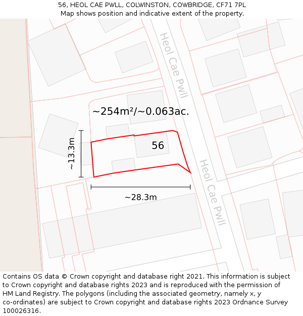 56, HEOL CAE PWLL, COLWINSTON, COWBRIDGE, CF71 7PL: Plot and title map