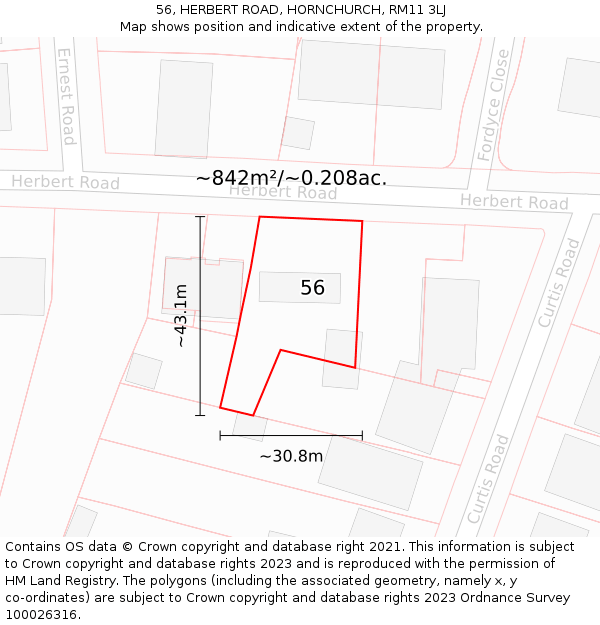56, HERBERT ROAD, HORNCHURCH, RM11 3LJ: Plot and title map