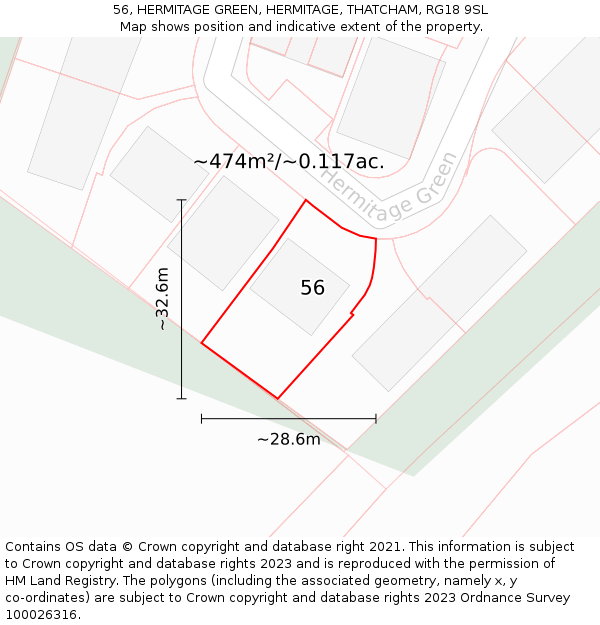 56, HERMITAGE GREEN, HERMITAGE, THATCHAM, RG18 9SL: Plot and title map