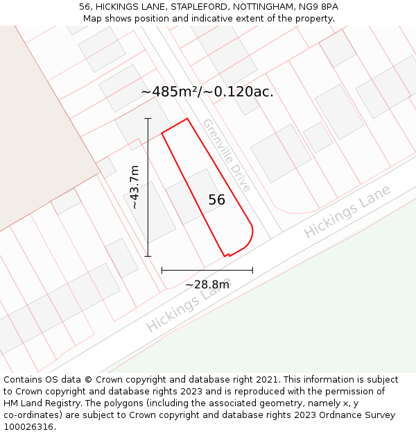 56, HICKINGS LANE, STAPLEFORD, NOTTINGHAM, NG9 8PA: Plot and title map