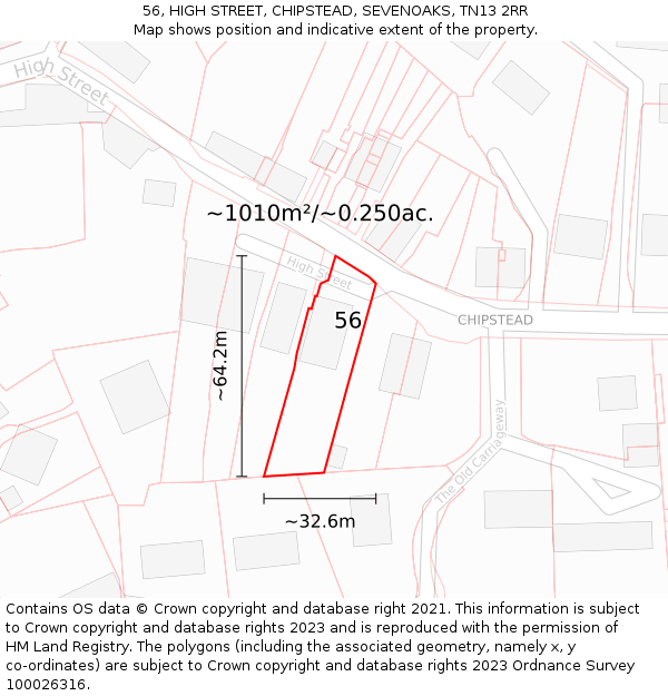 56, HIGH STREET, CHIPSTEAD, SEVENOAKS, TN13 2RR: Plot and title map