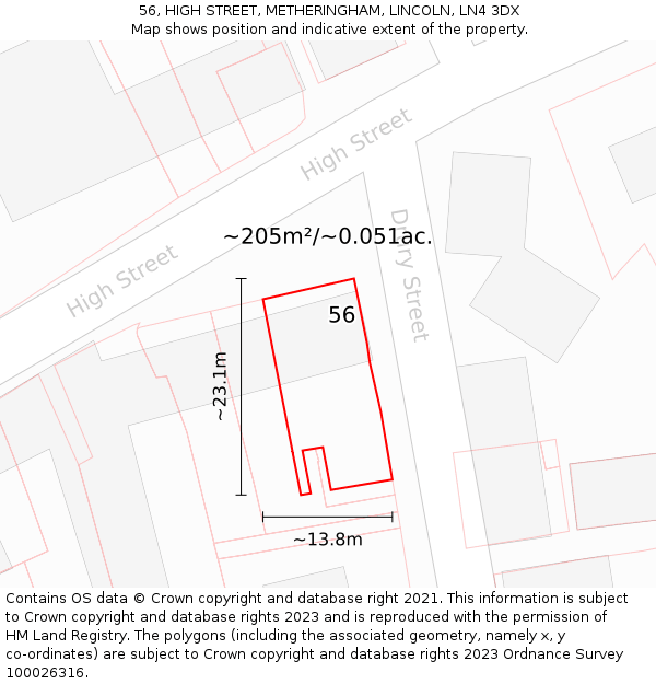 56, HIGH STREET, METHERINGHAM, LINCOLN, LN4 3DX: Plot and title map
