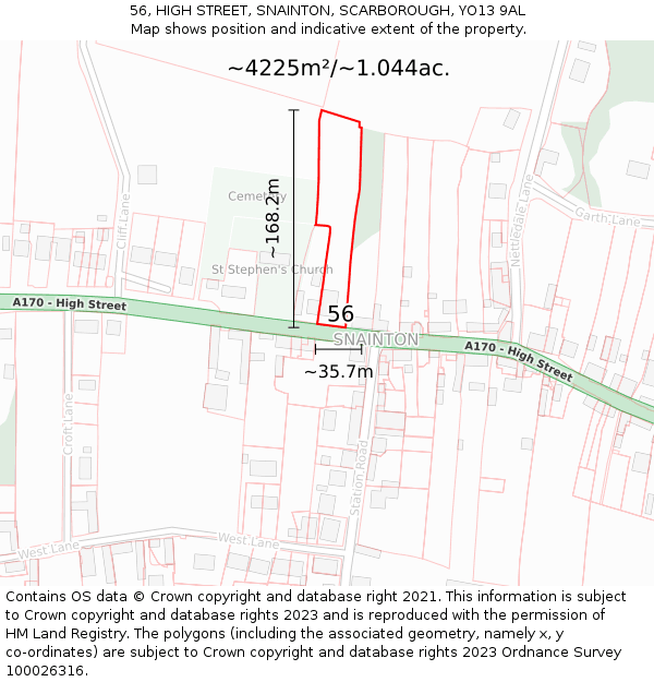 56, HIGH STREET, SNAINTON, SCARBOROUGH, YO13 9AL: Plot and title map