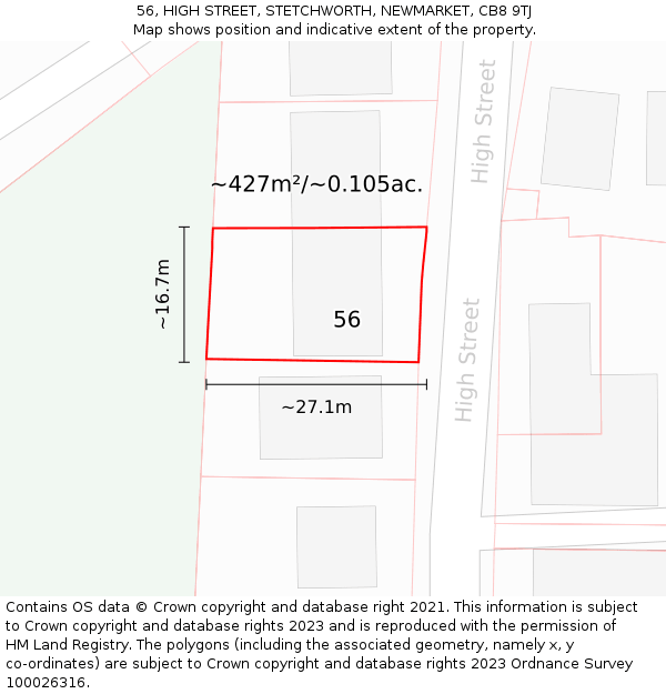 56, HIGH STREET, STETCHWORTH, NEWMARKET, CB8 9TJ: Plot and title map