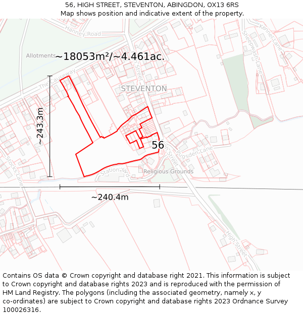 56, HIGH STREET, STEVENTON, ABINGDON, OX13 6RS: Plot and title map