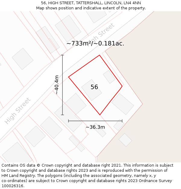 56, HIGH STREET, TATTERSHALL, LINCOLN, LN4 4NN: Plot and title map