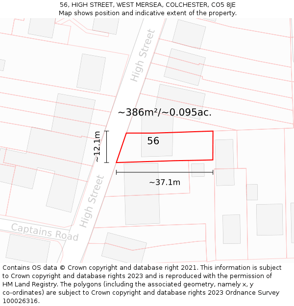 56, HIGH STREET, WEST MERSEA, COLCHESTER, CO5 8JE: Plot and title map