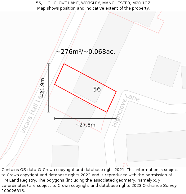 56, HIGHCLOVE LANE, WORSLEY, MANCHESTER, M28 1GZ: Plot and title map
