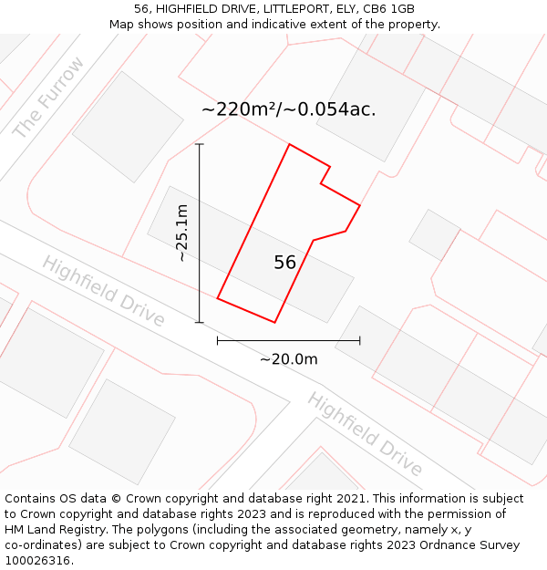 56, HIGHFIELD DRIVE, LITTLEPORT, ELY, CB6 1GB: Plot and title map