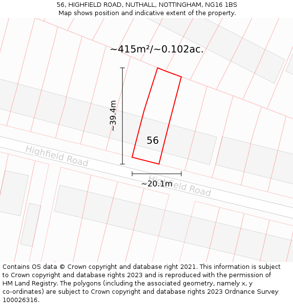 56, HIGHFIELD ROAD, NUTHALL, NOTTINGHAM, NG16 1BS: Plot and title map