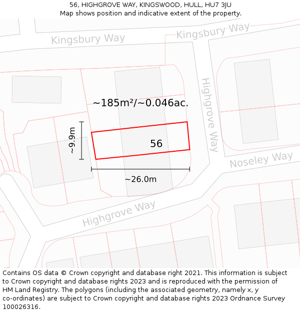 56, HIGHGROVE WAY, KINGSWOOD, HULL, HU7 3JU: Plot and title map