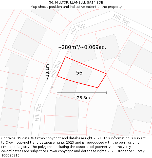 56, HILLTOP, LLANELLI, SA14 8DB: Plot and title map